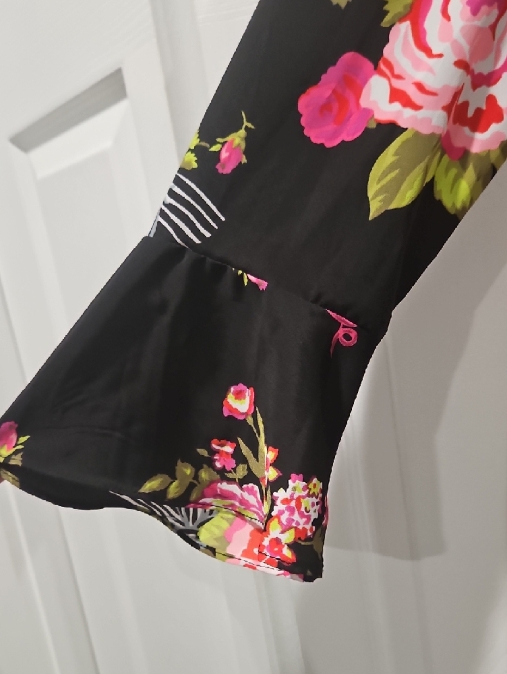 Betsey Johnson 50th Anniversary Black Dress with Pink and Green Floral Print - Picture 6 of 11